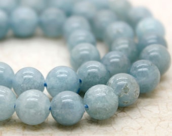 Natural Aquamarine Round Smooth Loose Beads Natural Stone Gemstone (6mm 8mm 10mm)