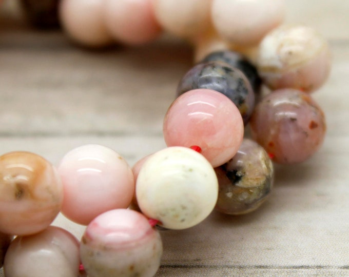 Pink Opal Beads, Natural Pink Opal Smooth Polished Round Gemstone Beads (4mm 6mm 8mm 10mm) - RN09