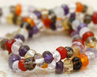 Quartz Gemstone Beads, Multi-Color Mixed Rainbow Quartz Faceted Rondelle Gemstone Beads (2mm x 4mm) PG281