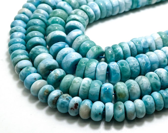 Genuine Larimar Beads, Grade AAA High Quality Larimar Natural Smooth Polished Gemstone Rondelle Beads - PG76