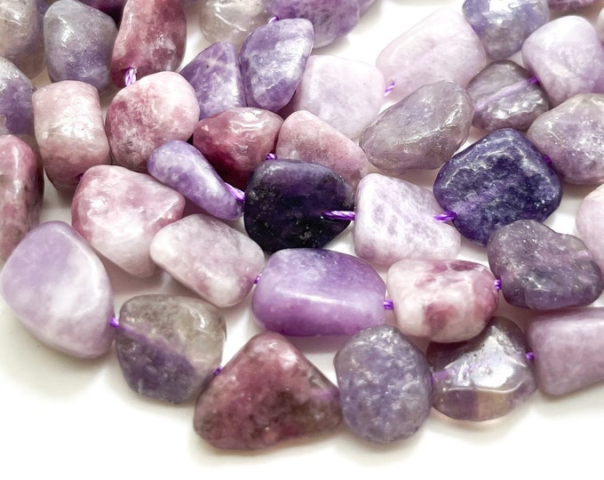 Purple Lepidolite Beads, Natural Lepidolite Polished Nugget Pebble Round Barrel Gemstone Beads - PG318