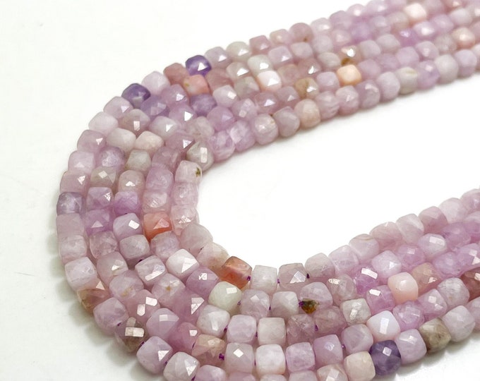 Natural Purple Kunzite Beads Square Cube Faceted Size 4mm Natural Gemstone Beads - PGS262