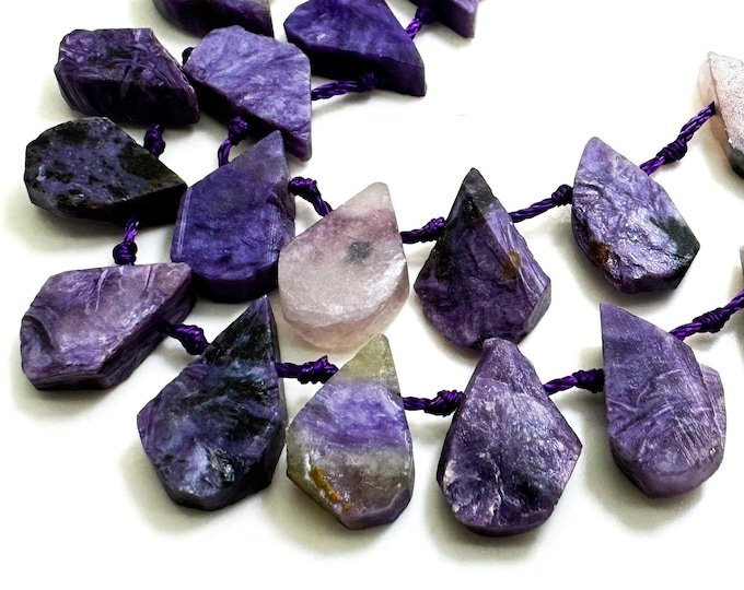 Natural Purple Charoite Teardrop Pear Rough Flat Gemstone Beads - PGS172