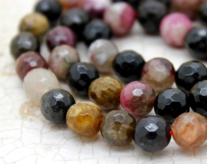 Pink Tourmaline Beads, Natural Multi-Color Rainbow Watermelon Tourmaline Faceted Round Sphere Ball Loose Beads (4mm 6mm 8mm 10mm)
