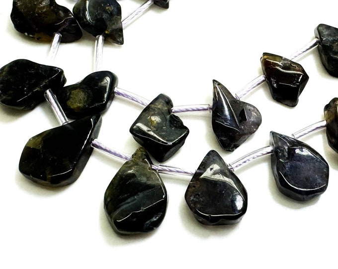 Natural Iolite Teardrop Pear Polished Smooth Flat Gemstone Beads - PGS172