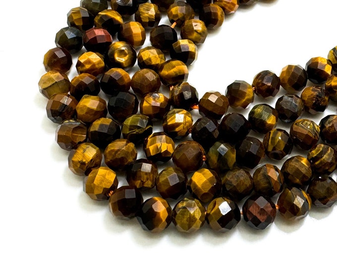 Natural Yellow Tiger Eye Faceted Round 6mm Gemstone Beads - RNF130