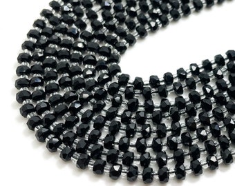 Black Tourmaline Beads, Natural Black Tourmaline Faceted Rondelle 2mm x 4mm Gemstone Beads Rock Stone - RDF36