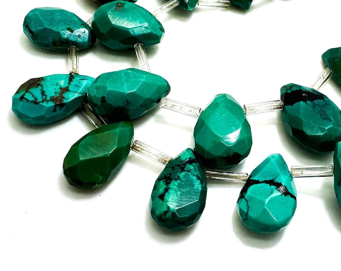 Natural Arizona Turquoise, Genuine Blue Kingman Turquoise Faceted Teardrop Pear Gemstone Beads - PGS395