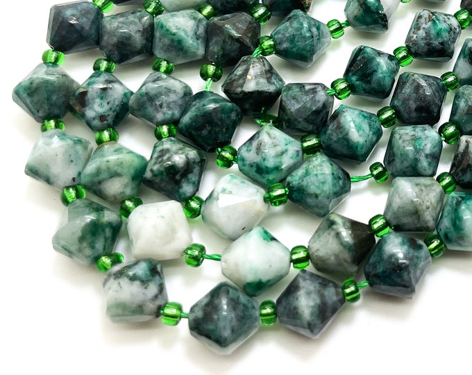 Natural Green Mountain Jade Beads, Green Jade Bicone Beads Faceted 8mm Gemstone Beads 15.5" Strand - PGS315H