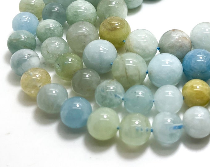 Multi-Color Aquamarine Beads, Smooth Polished Natural Aquamarine Round Gemstone 8mm 10mm Beads - RN142