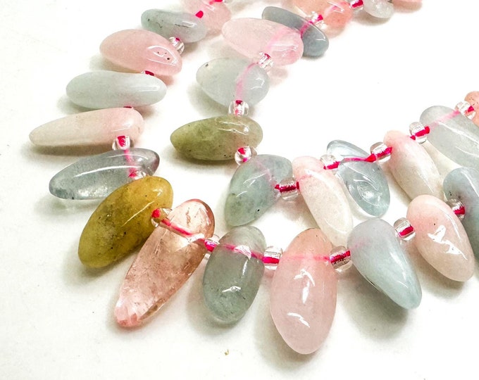 Natural Multi Color Morganite Freeform Chip Irregular Slab Flat Shapes Stick Gemstone Beads - PGS214