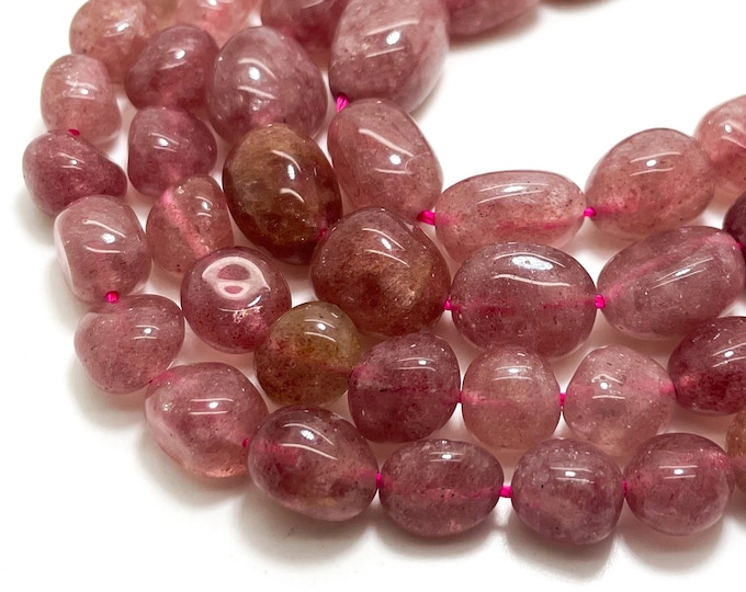 Natural Strawberry Quartz, Smooth Polished Red Strawberry Quartz Pebble Nugget Gemstone Beads (Assorted Size) - PGS43