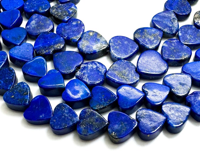 Natural Blue Lapis lazuli Polished Flat Heart Shape Gemstone Beads - PG97B