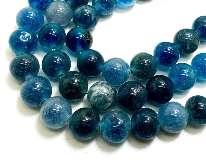 Aqua Blue Agate Smooth Polished Round 8mm Gemstone Jewelry Making Beads - RN198K