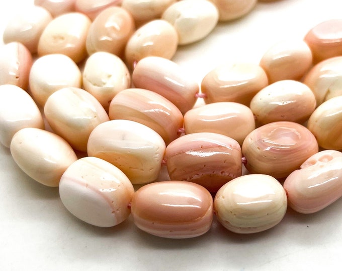 Natural Queen Conch Shell Beads, Pink Queen Conch Shell Polished Pebble Nugget Beads - PG275J