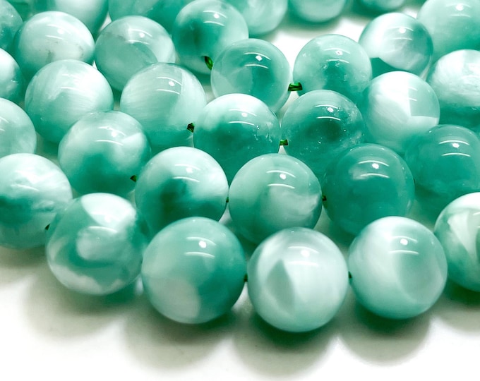 Green Moonstone Beads, Natural Green Polished Smooth Round Moonstone Gemstone Beads - RN171