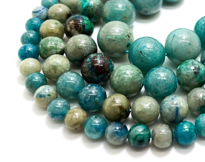 Chrysocolla Beads, Natural Blue Green Chrysocolla Smooth Round Ball Sphere Loose Gemstone Beads 6mm 8mm 10mm 12mm - RN89