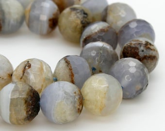 Blue Lace Agate, Natural Blue Lace Agate Round Faceted Ball Sphere Gemstone Loose Beads 4mm 6mm 8mm 10mm - RNF29