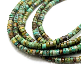 Natural Genuine Turquoise, Arizona Kingman Turquoise Polished Smooth Rondelle Disc 2mm x 4mm Gemstone Beads - PGS372