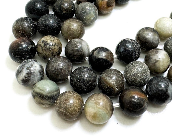 Gray Jasper Smooth Polished Round 8mm Gemstone Jewelry Making Beads - RN198D1