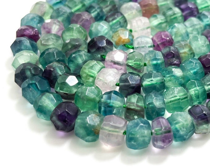 Natural Fluorite Beads, Faceted Rondelle 5mm x 7mm Fluorite Loose Gemstone Beads - RDF75B