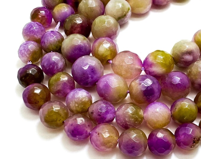 Purple Green Agate Faceted Polished Round 8mm 10mm Gemstone Jewelry Making Beads - RNF133A