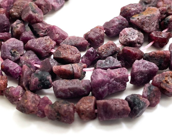 Ruby Beads, Rough Raw Natural Red Ruby Nugget Short Chunky Gemstone Beads - PGS151