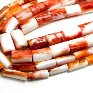 Natural Genuine Native America Spiny Oyster Shell Stick Tooth Cylinder Smooth Orange Beads - PGS205