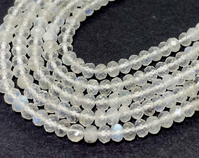 Natural Moonstone Faceted Rondelle 3mm x 4mm Gemstone Beads - RDF111