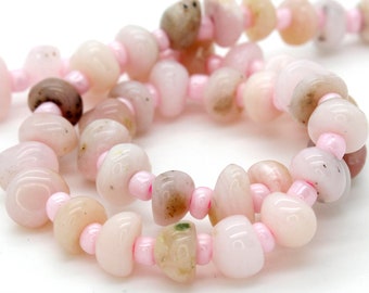 Pink Opal Beads, Natural Pink Opal Nuggets Rough Cut Irregular Shape Smooth Loose Gemstone Beads - Small Assorted Size -Full Strand