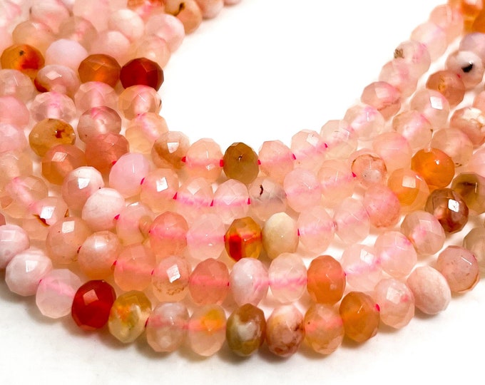 Natural Cherry Fire Quartz Faceted Rondelle 4mm x 5mm Gemstone Beads - RDF33