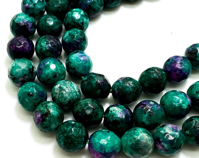 Green Purple Jasper Faceted Round 8mm Gemstone Jewelry Making Beads - RNF132-26