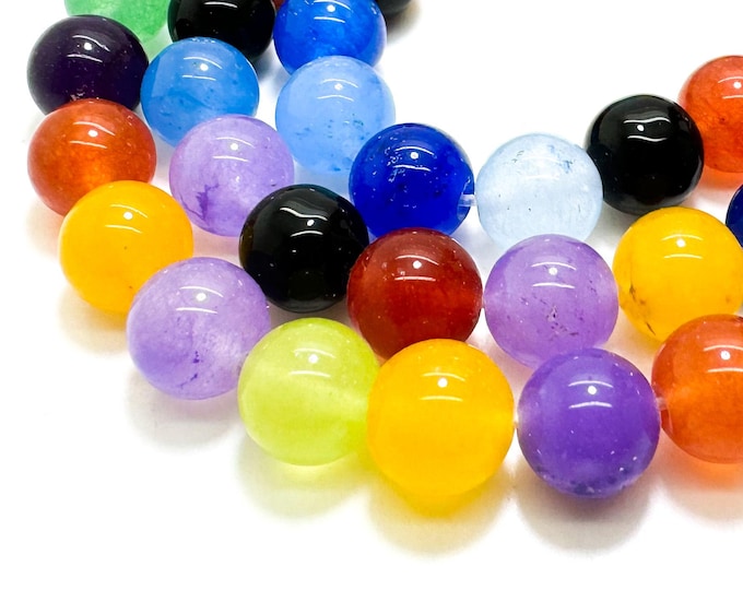 Rainbow Jade Smooth Polished Round 10mm Gemstone Jewelry Making Beads - RN197I