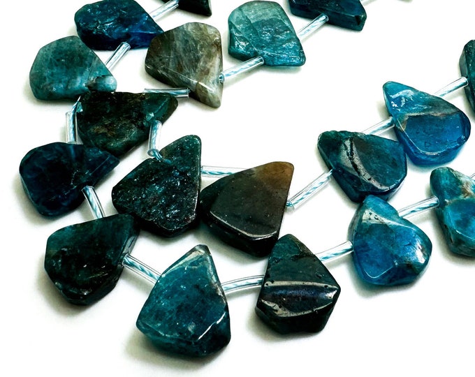Natural Blue Apatite Teardrop Pear Smooth Polished Gemstone Beads - PGS172
