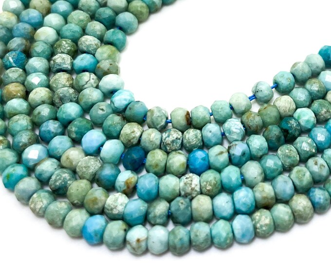 Natural Blue Chrysocolla Gemstone Faceted Rondelle 2mm x 4mm Beads - RDF42
