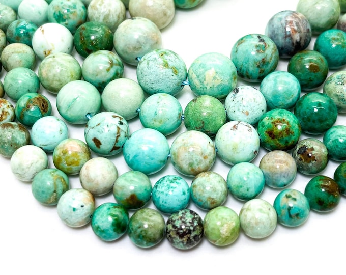 Real Genuine Natural Green Turquoise Smooth Polished 6mm 8mm 10mm Round Gemstone Beads - RN191