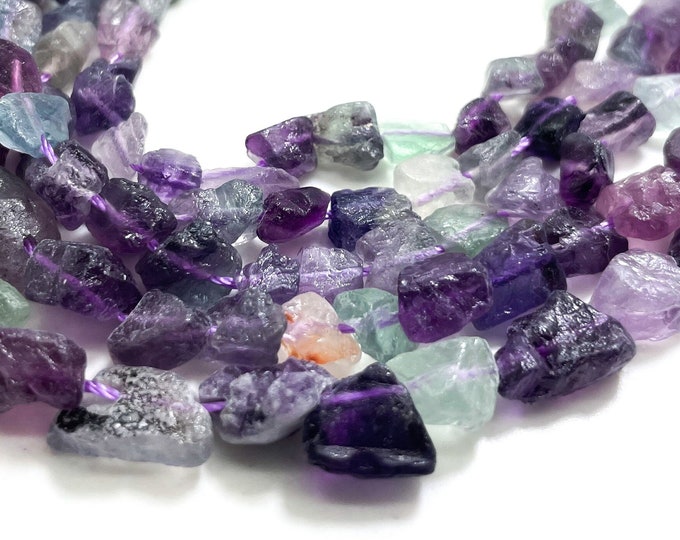 Fluorite Beads, Rough Raw Natural Colorful Fluorite Nugget Short Chunky Gemstone Beads - PGS151