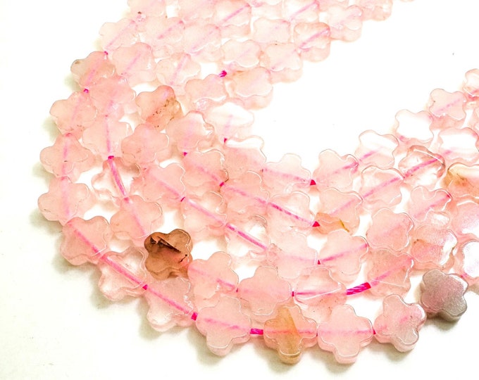 Natural Rose Quartz Four Leaf Clover 8mm Smooth Gemstone Beads - PGS408