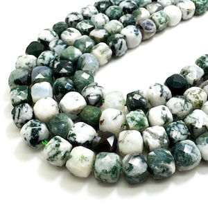 Cuentas de piedras preciosas de ágata verde natural facetada en forma de cubo cuadrado de 7 mm - PGS121