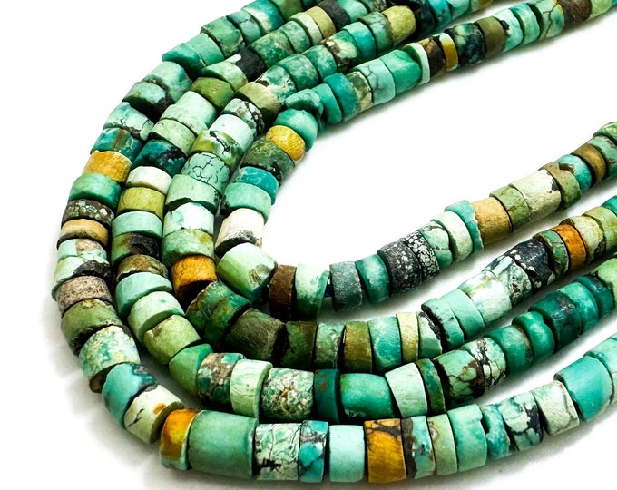 Natural Genuine Turquoise, Blue Green Arizona Kingman Turquoise Heishi Rondelle Disc 3mm 4mm 6mm Gemstone Beads - PG93A