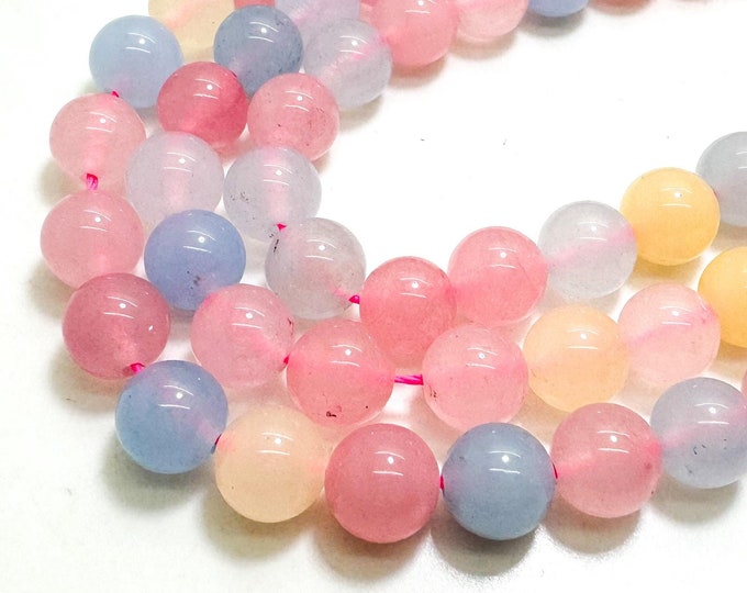 Rainbow Multi Color Morganite Agate Smooth Polished Round 8mm Gemstone Jewelry Making Beads - RN198P