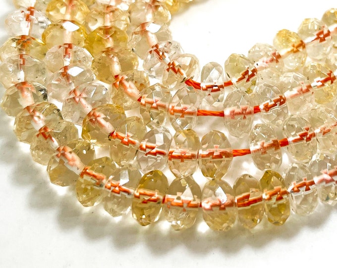 Citrine Beads, High Quality Yellow Golden Citrine 4mm x 8mm Faceted Rondelle Natural Gemstone Beads - RDF47