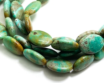 Natural Turquoise Beads, Flat Oval Turquoise Gemstone Beads - 5mm x 13mm x 18mm - PGS260