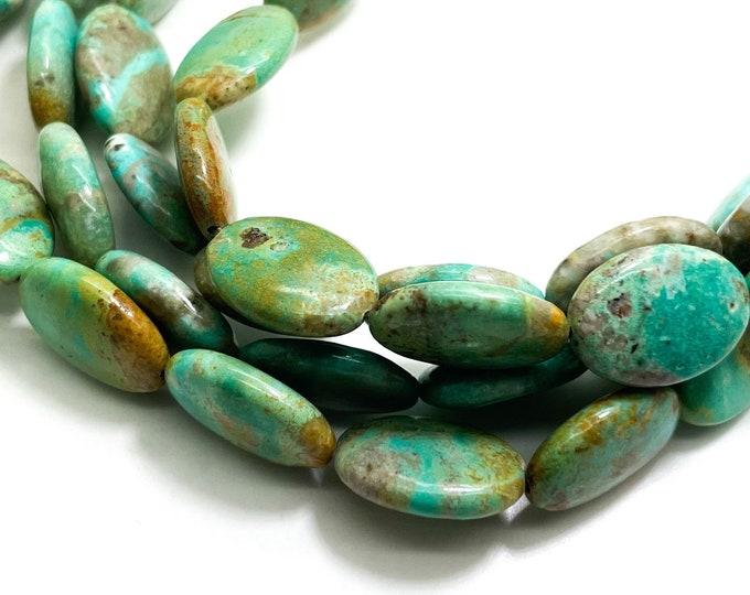 Natural Turquoise Beads, Flat Oval Turquoise Gemstone Beads - 4mm x 6mm x 8mm 5mm x 13mm x 18mm - PGS260