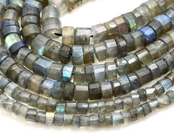 Natural Gray Rainbow Labradorite Faceted Rondelle Heishi Disc Round Irregular Shape Gemstone Beads - RDS19