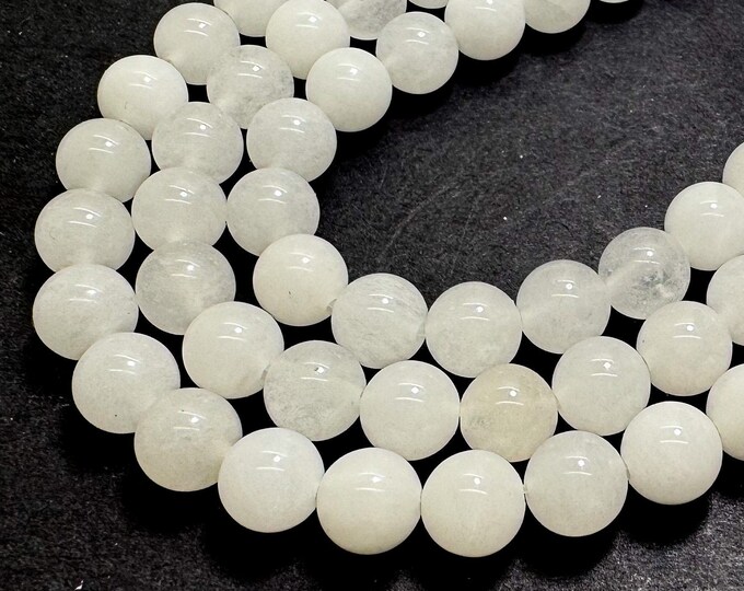White Jade Smooth Polished Round 8mm Gemstone Jewelry Making Beads - RN198A