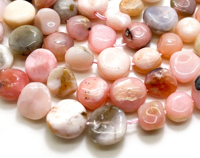 Pink Opal Beads, Natural Pink Opal Polished Nugget Pebble Round Barrel Gemstone Beads - PG318