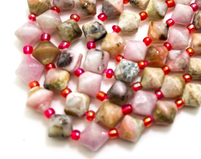 Natural Pink Opal Bicone Beads Faceted 8mm Gemstone Beads 15.5" Strand - PGS315W