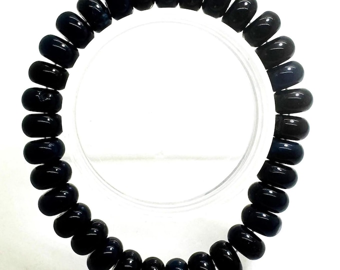 Dark Blue Navy Jade 10mm Rondelle Gemstone Beads Stretch Elastic Cord Handmade Beaded Bracelet Accessories - PGBRD09
