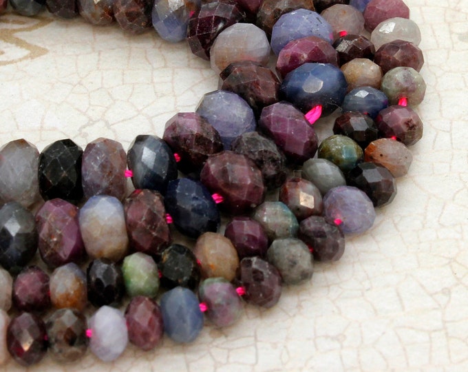 Natural Ruby and Sapphire Beads, Ruby Sapphire Faceted Rondelle Loose Gemstone Beads Stones - RDF58